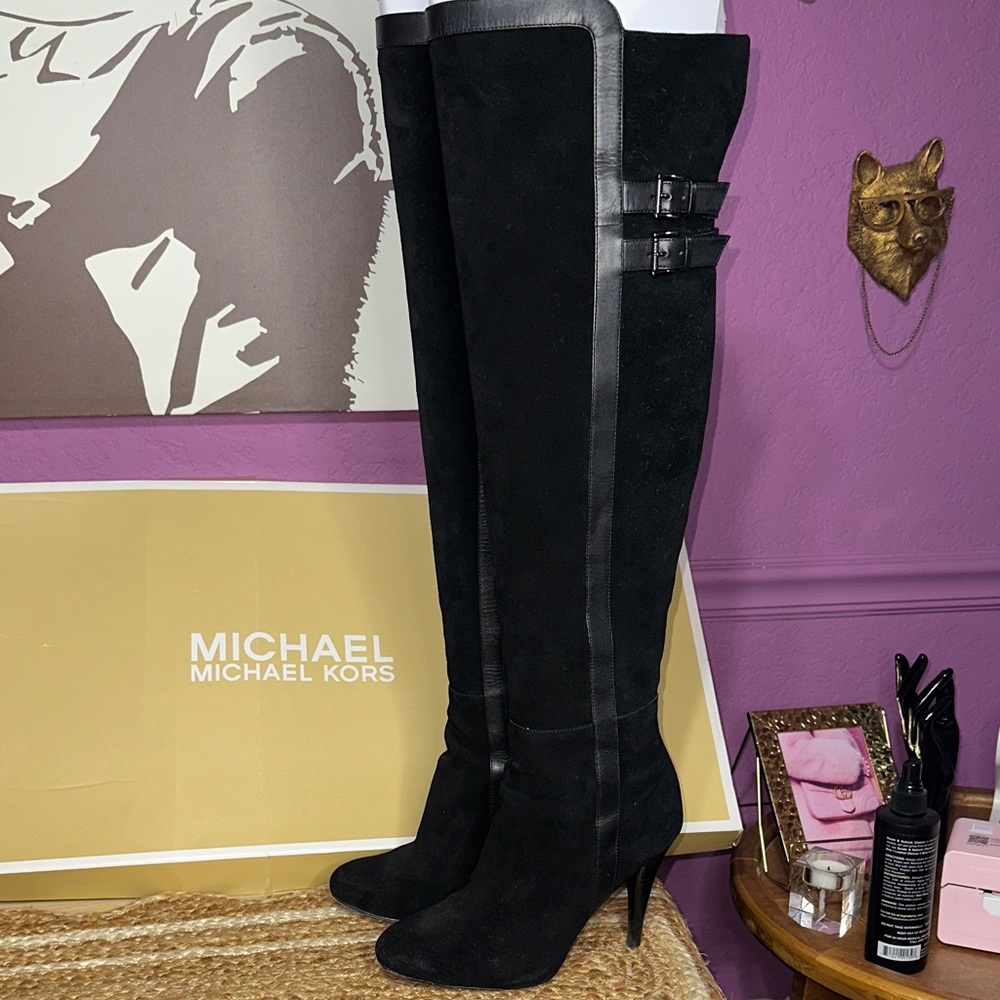 Michael Kors Black Over the Knee Boots with Buckle Detail - Picture 3 of 17